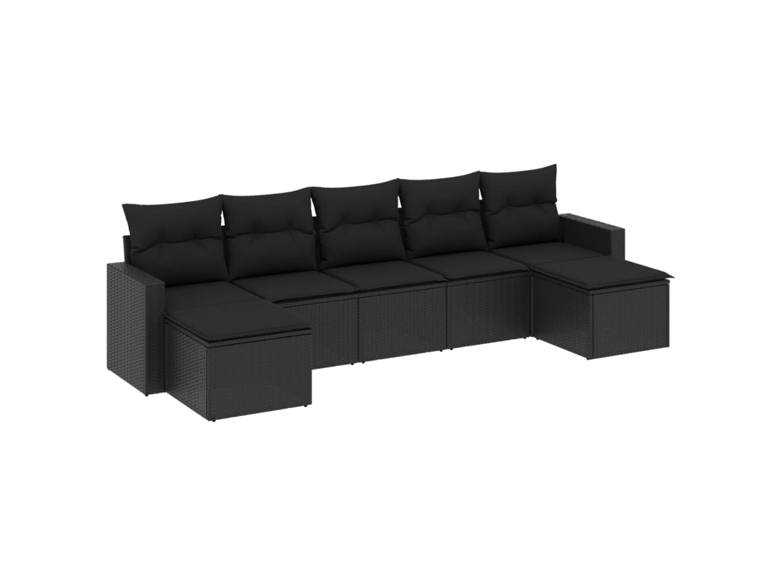 Maison Exclusive - 7 Pcs Conjunto De Sofás P/ Jardim C/ Almofadões Vime Pe Preto