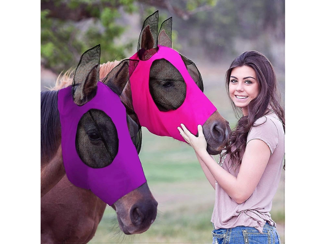Rebe-máscara Anti-moscas Para Caballos Con Orejas Protección Uv Suave Elástica 2 Piezas Morado Rosa