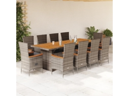 11 Pcs Conjunto Jantar P/ Jardim C/ Almofadões Vime Pe Cinza Dkd Home Decor