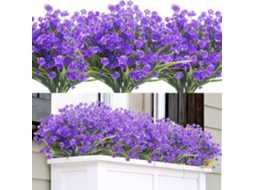 Flores Artificiais, 12 Ramos, Arbustos Verdes Resistentes Aos Raios Uv para Uso Externo, Vasos Suspensos para Decoração de Casa e Jardim. AQUAFORGE