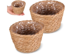 2 Cestos Rústicos para Plantas, Feitos À Mão com Junco Seco e Filme Pe,s Ao Desgaste e Seguros para Decoração de Casa. CHABERLU