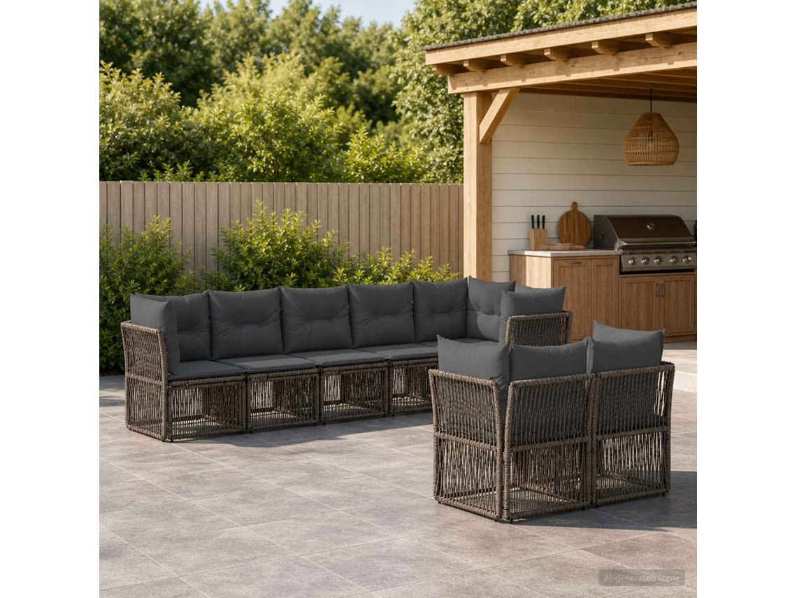 Vidaxl Conjunto De Sofá De Jardim 8 Unid. Cinzento Vime Pe
