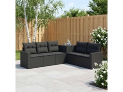 Vidaxl Conjunto De Sofás 7 Unid. Preto Rattan Poliéster E Aço