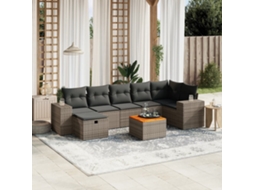 Vidaxl 8 Pcs Conjunto Sofás De Jardim C/ Almofadões Vime Pe Cinzento
