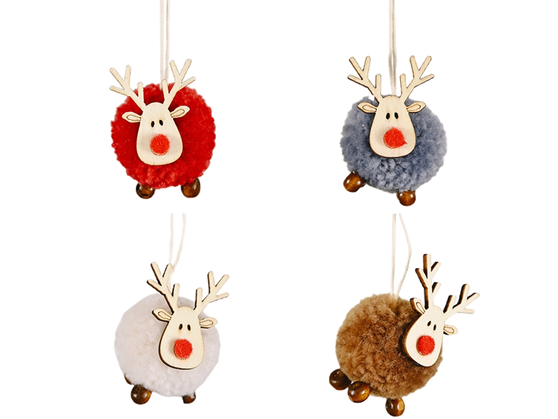 Decoração Natal Arvore Pendente Veado Feltro 4 Peças