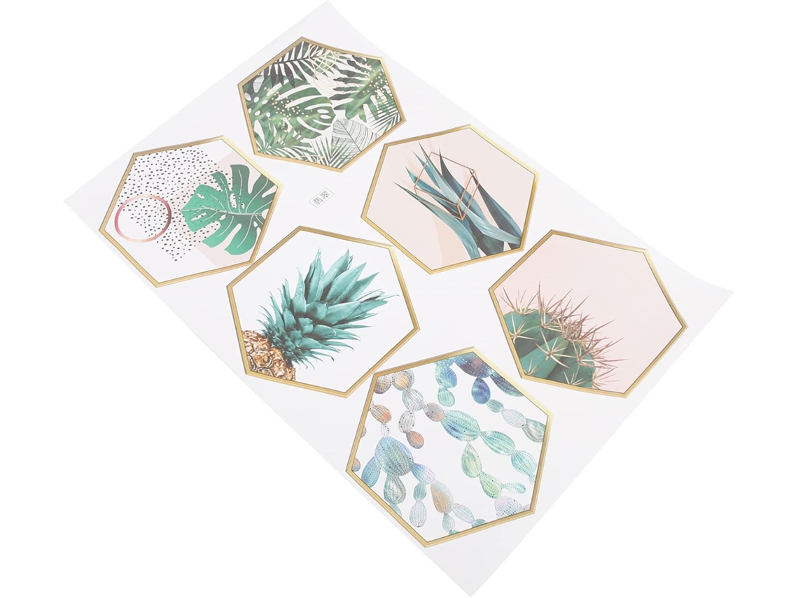 Conjunto 1 Adesivo Plantas Verdes Decoração Hexagonal Autoadesiva Quarto Escritório Paredes Janelas GOKOCO