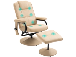 Poltrona de massagem elétrica, giratória, reclinável a 145°, com 10 zonas, controle remoto, bege, 77x84x95 cm S/MARCA