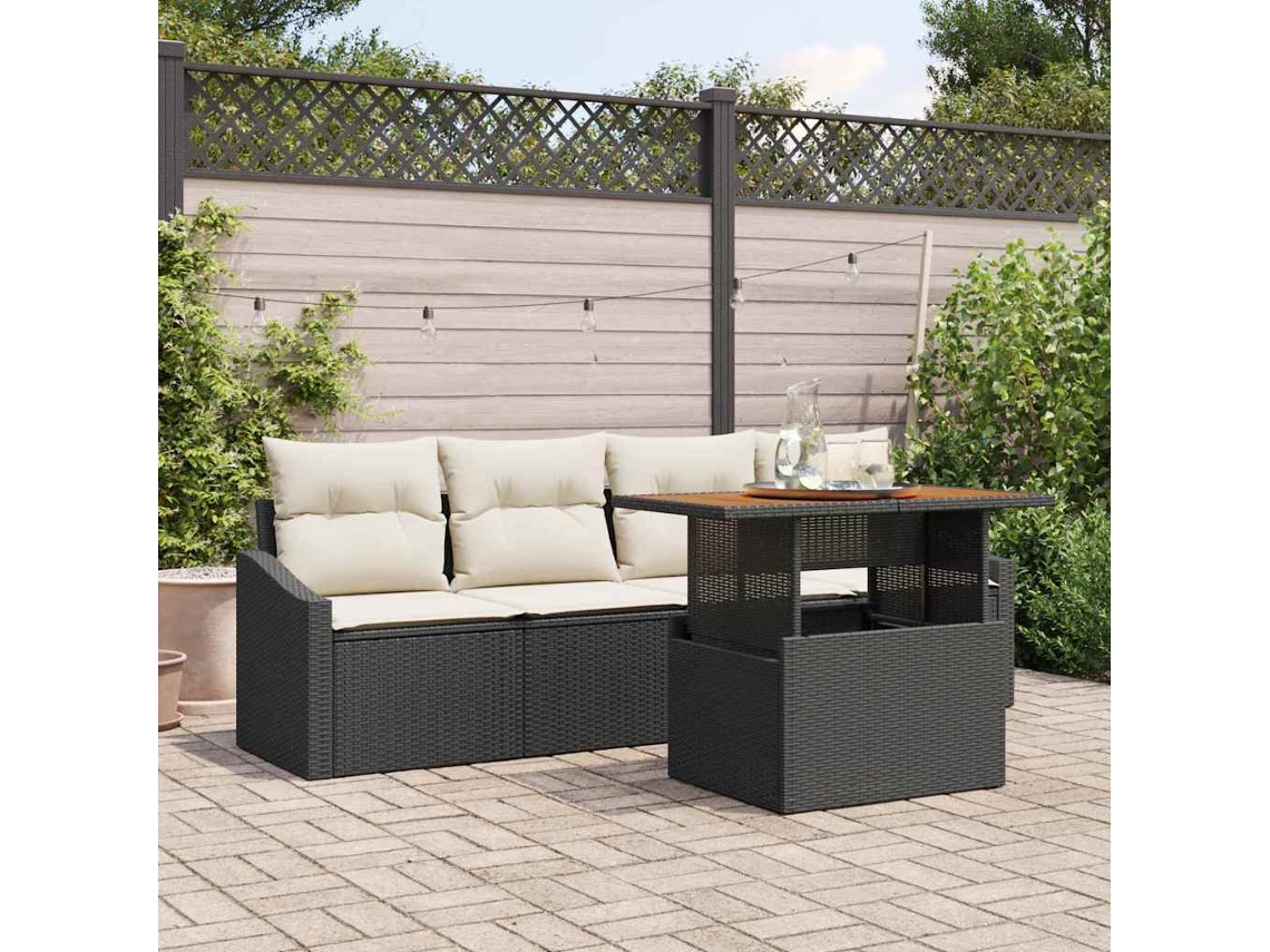 Vidaxl Conjunto De Sofá De Jardim 5 Unid. Preto Rattan Sintético