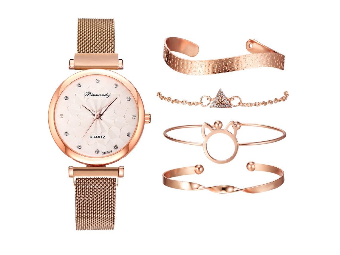 Conjunto de Presente Feminino com Relógio de Pulseira de Malha e Caixa Laranja SPQMENT