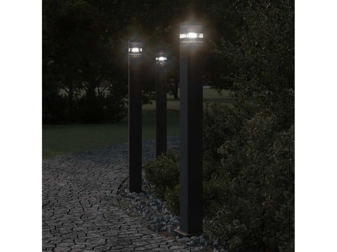 Vidaxl Candeeiro Chão P/ Exterior C/ Sensor 3 Pcs 110cm Alumínio Preto