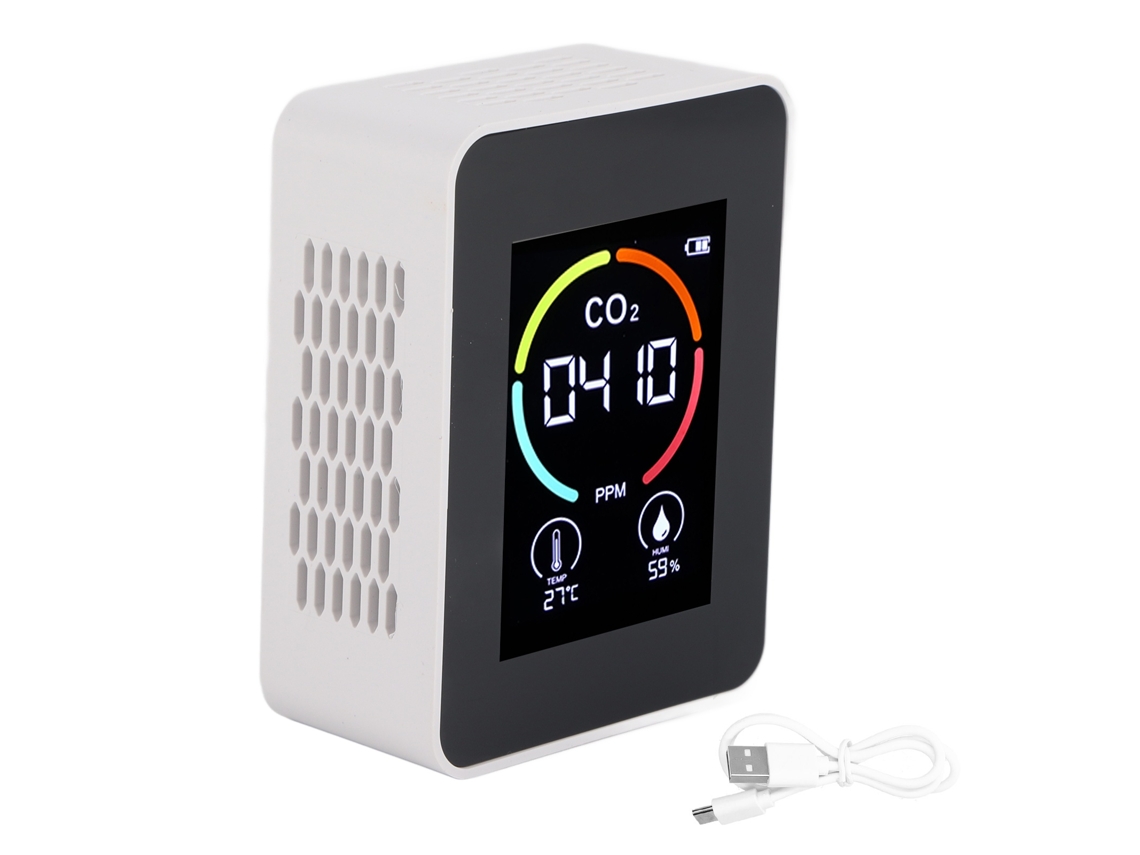 Lurelia Medidor De Qualidade Do Ar Hcho/tvoc/co2, Temperatura/humidade, Sensor Ndir, Com Visor Lcd, Bateria 1200 Mah Usb, Branco