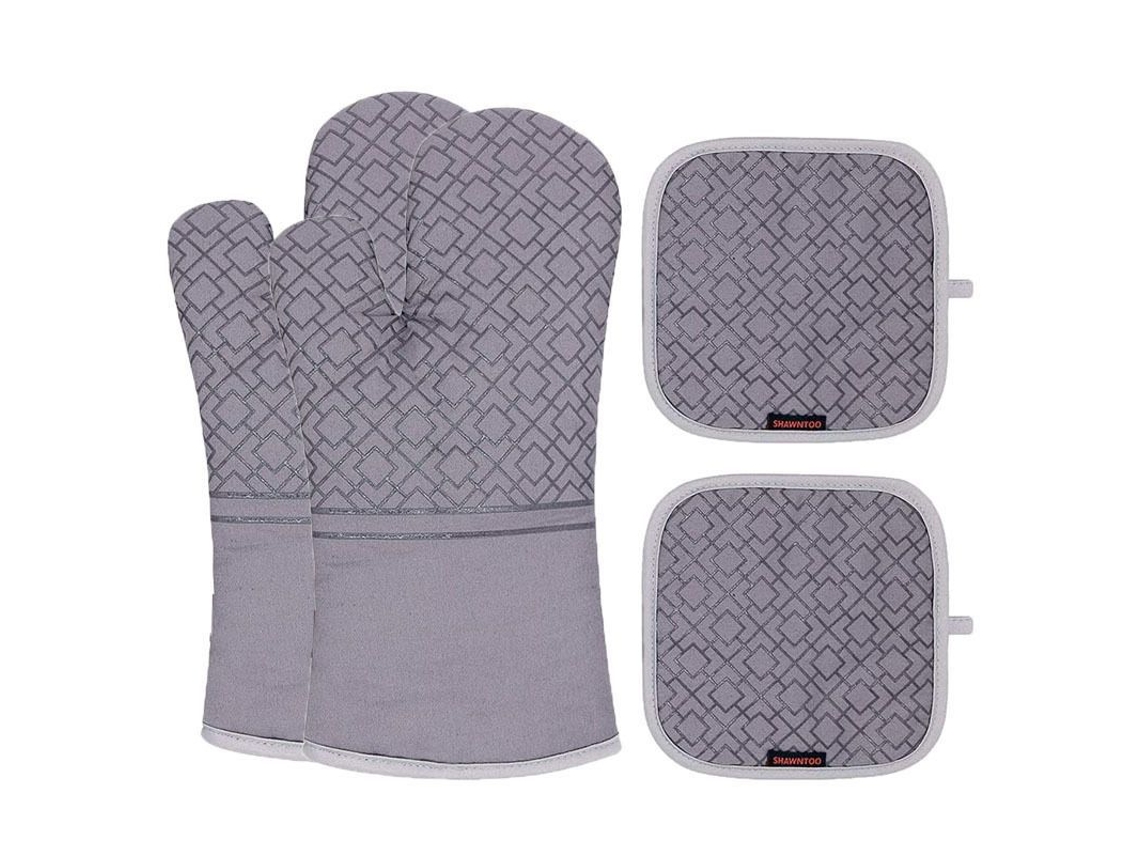 Omni-set De Luvas Para Forno E Suportes De Xícara 4 Peças Resistente Ao Calor 572°f Silicone Antiderrapante Cozinha Assado Cinza