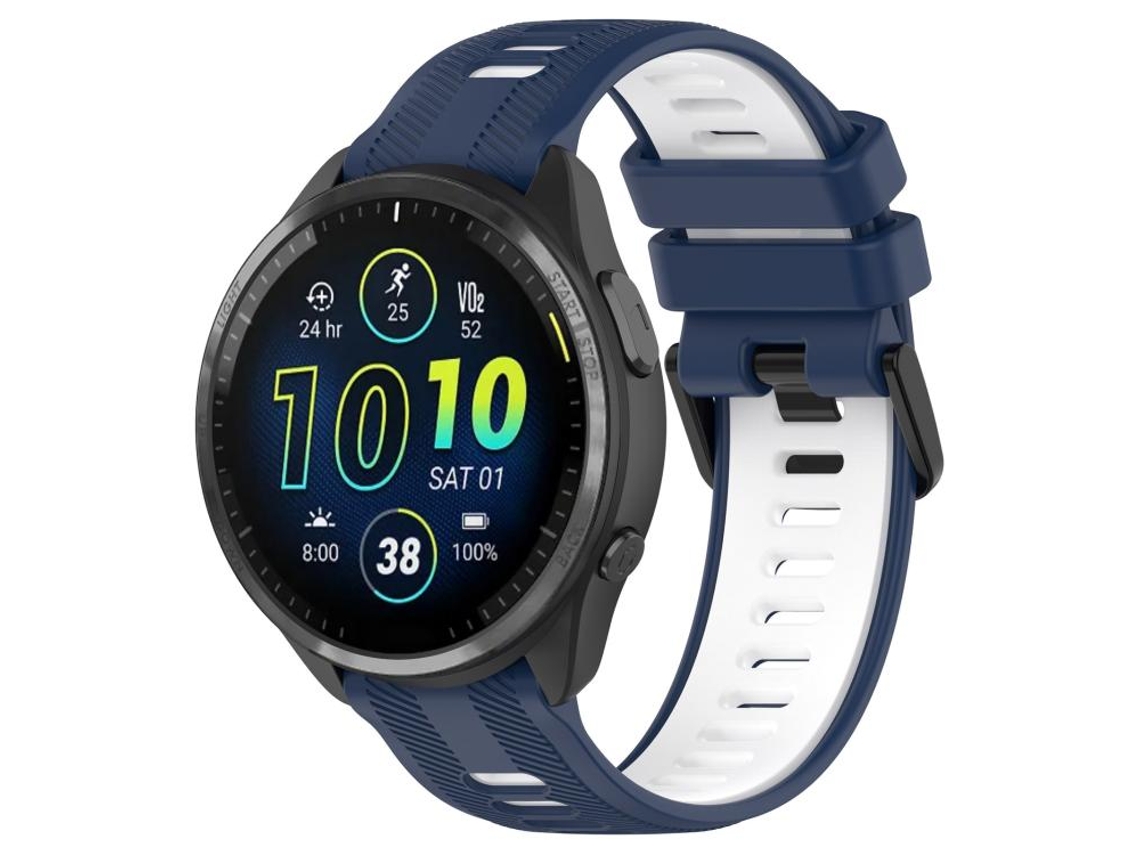 Bracelete para Garmin forerunner 965 de silicone bicolor com fivela preta azul meia noite e branco XIAOMOYU