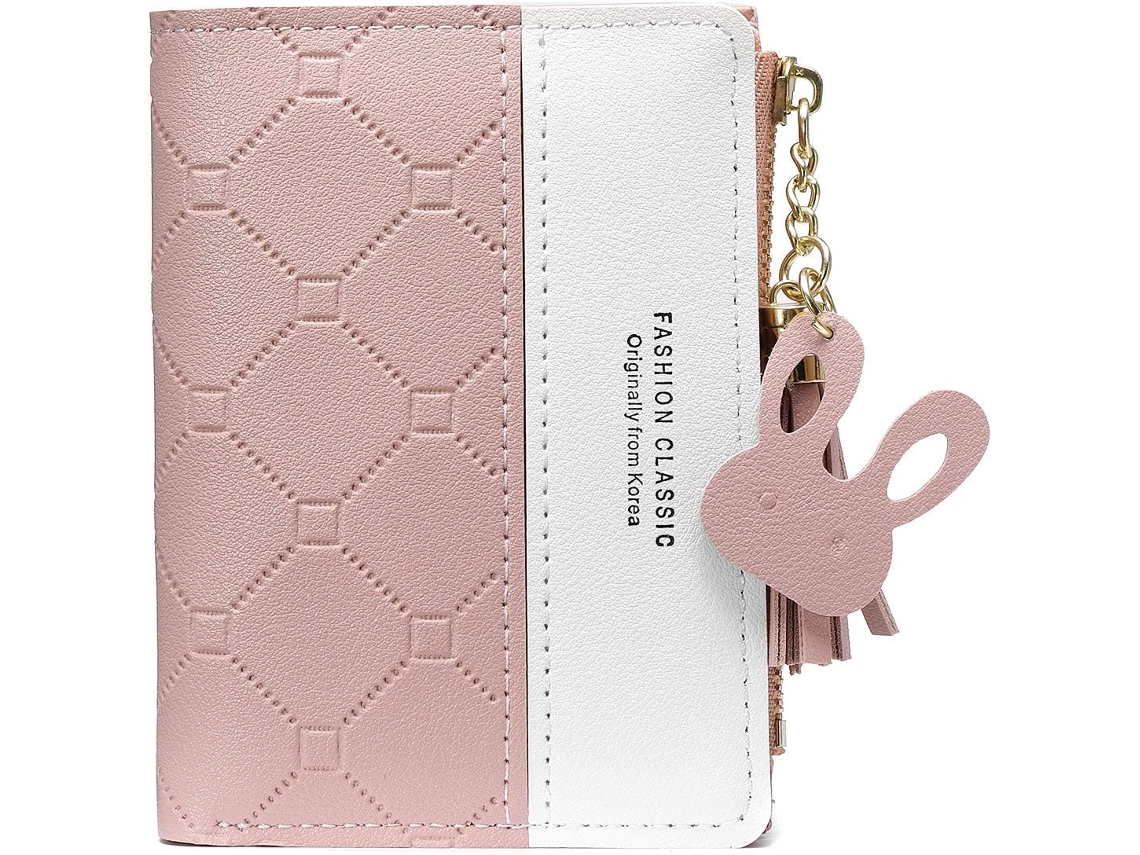 Carteira Pequena Em Pele Pu Para Menina - Porta-moedas E Cartões Com Pendente De Borlas - Rosa