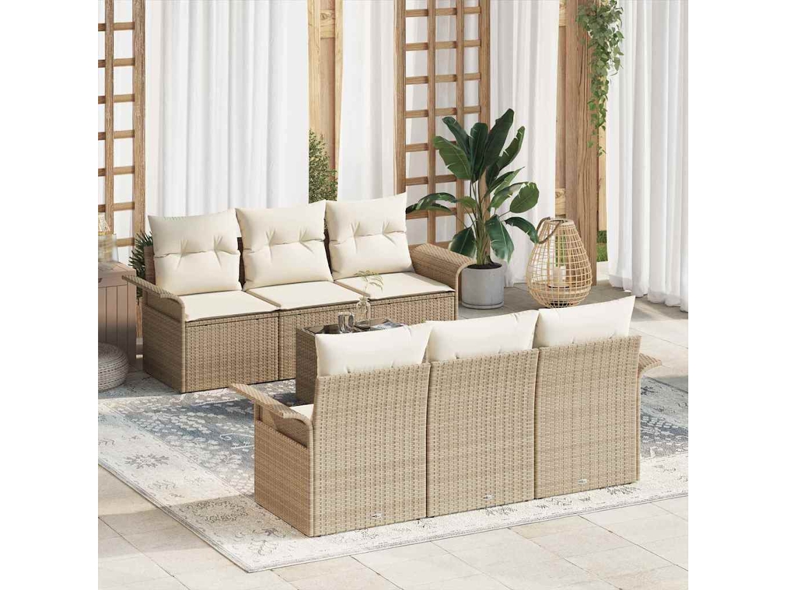 Vidaxl Conjunto De Sofá De Jardim 7 Unid. Bege E Creme Vime Pe
