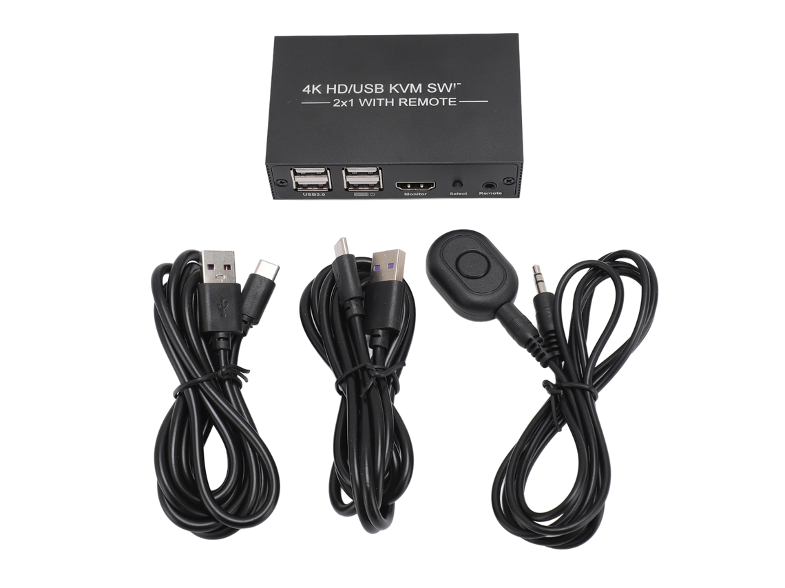 Switch Mali KVM com 4 portas USB 2.0 suporta 2 computadores, 1 display 4Kx2K com cabos USB com marca