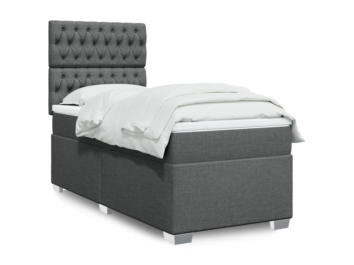 Cama com molas/colchão 90x190 cm tecido cinza-escuro