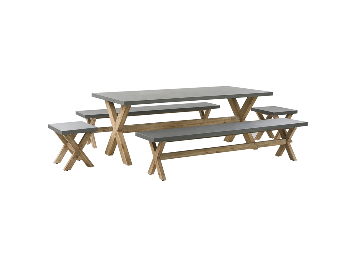 Conjunto De Refeição De Jardim Com Bancos Beliani Olbia De Cimento Com Fibra Cinzento 200x100x75