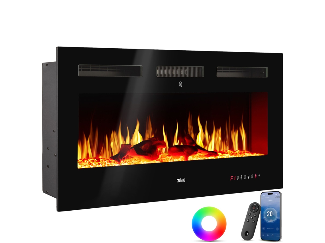Lareira elétrica de parede, aquecimento eficiente, efeito decorativo 3D, preto TECTAKE | TECTAKE