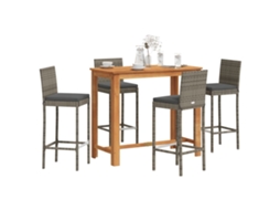 Vidaxl 5 Pcs Conjunto De Bar P/ Jardim Acácia Maciça/vime Pe Cinzento