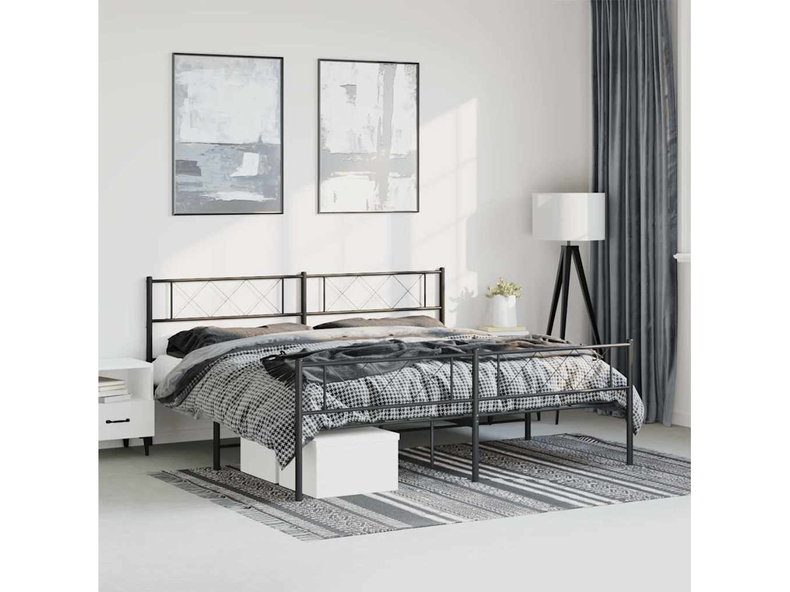 Estrutura De Cama Com Cabeceira E Pés 183x213 Cm Metal Preto