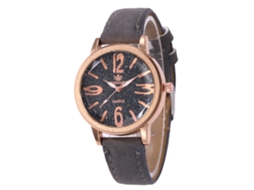 Reloj De Cuarzo Con Correa De Cuero Estilo Moderno Dial Redondo Gris