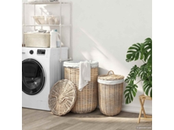 Vidaxl Cesta De Roupa Com Tampa 2 Pcs Cinza Natural Rattan Kubu