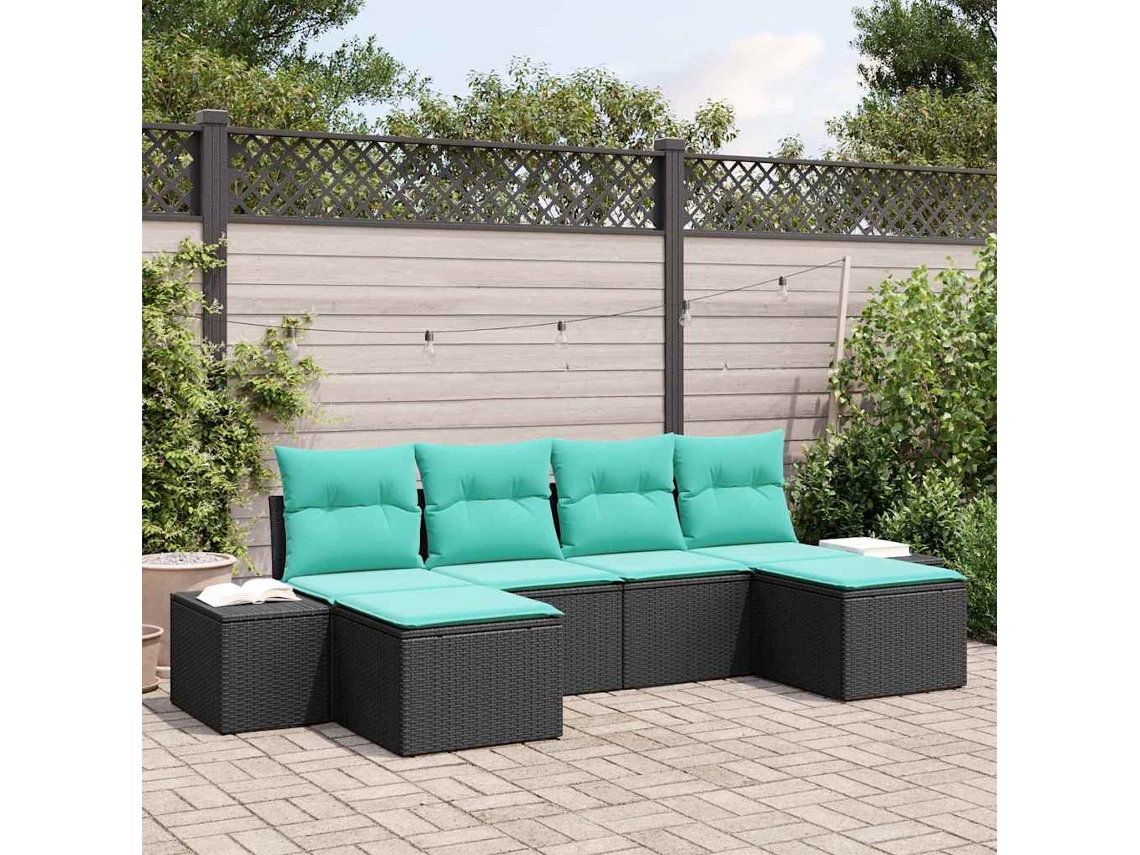 Vidaxl Conjunto De Sofá De Jardim 6 Unid. Preto Vime Pe