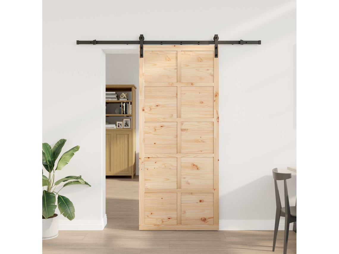 Vidaxl Porta Deslizante Natural 90 X 208 Cm Madeira De Pinho Maciça