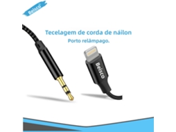 Lightning Para 3,5 Mm, Cabo De Áudio 1m, Conecta O Iphone Ao Estéreo Do Carro Ou Fones De Ouvido Com Transmissão De Som, Preto Beisk