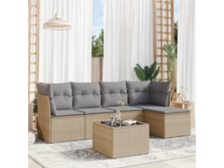 Vidaxl 6 Pcs Conjunto De Sofás P/ Jardim Com Almofadões Vime Pe Bege