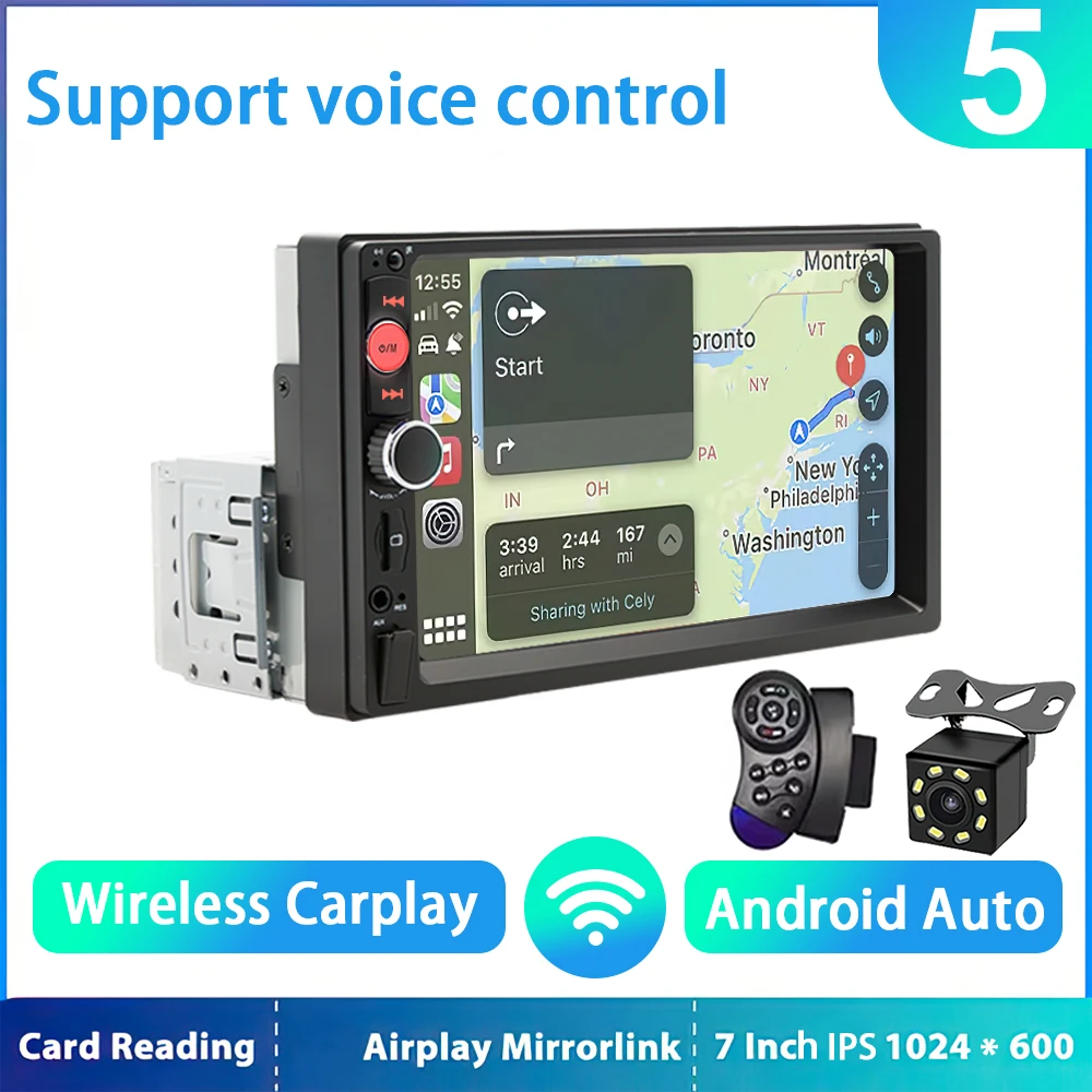 Sistema Multimídia Automotivo 2din (sem Fio - 8 Leds), Tela Ips De 7 Polegadas, Android Auto, Bluetooth, Usb