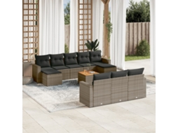 Vidaxl 11 Pcs Conjunto Sofás De Jardim C/ Almofadões Vime Pe Cinzento