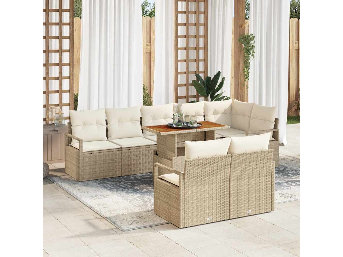 Vidaxl Conjunto De Sofá De Jardim 9 Unid. Bege Rattan Sintético