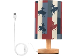 Abajur De Cabeceira Mnsruu Com Cavalo Nas Cores Vermelho, Branco E Azul, Luz Led, Luminária De Mesa Com Cúpula Tecido