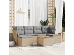 Vidaxl 7 Pcs Conjunto De Sofás P/ Jardim Com Almofadões Vime Pe Bege