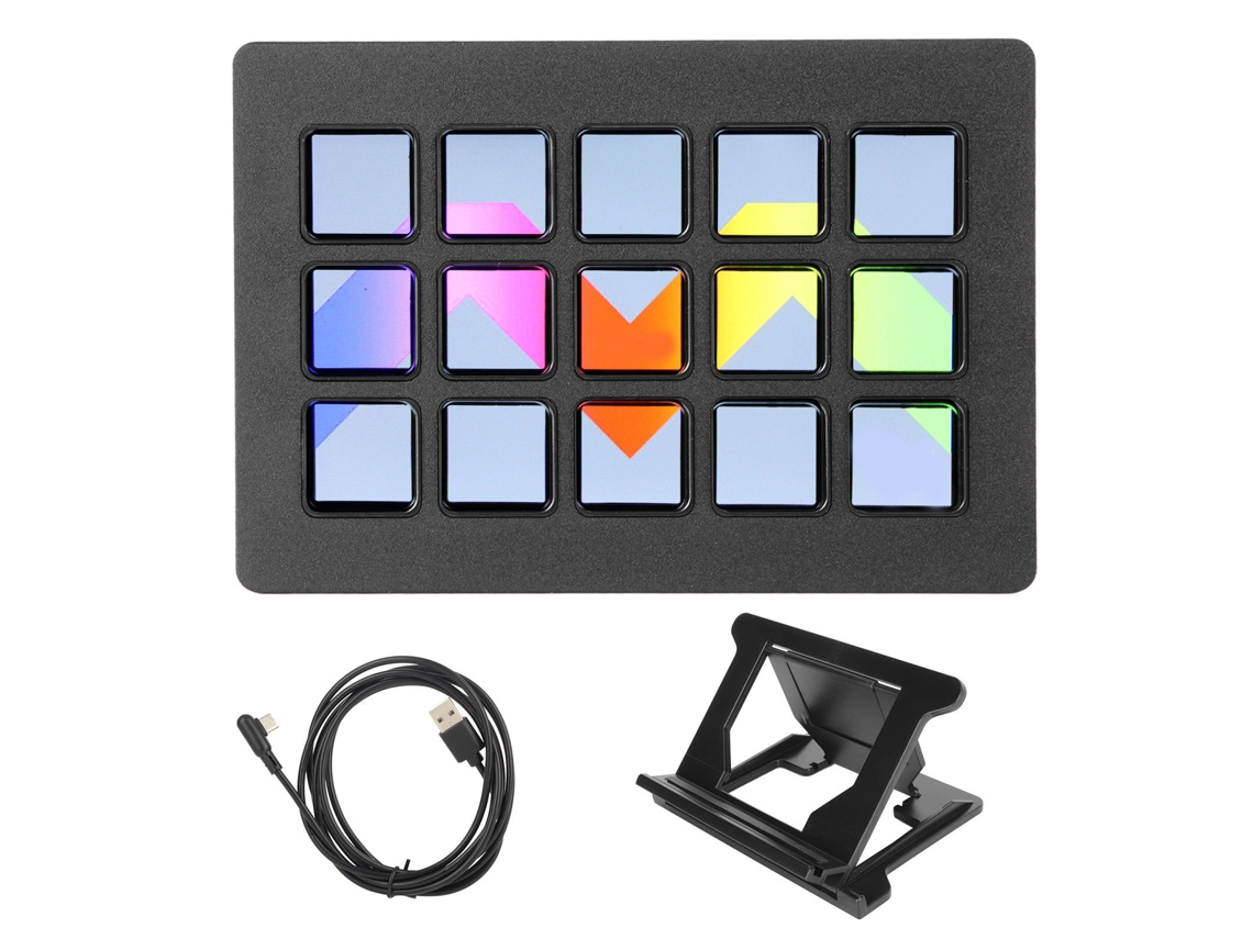 Teclado Macro com 15 Teclas, LCD, para Twitch, YouTube, Controle de Ação