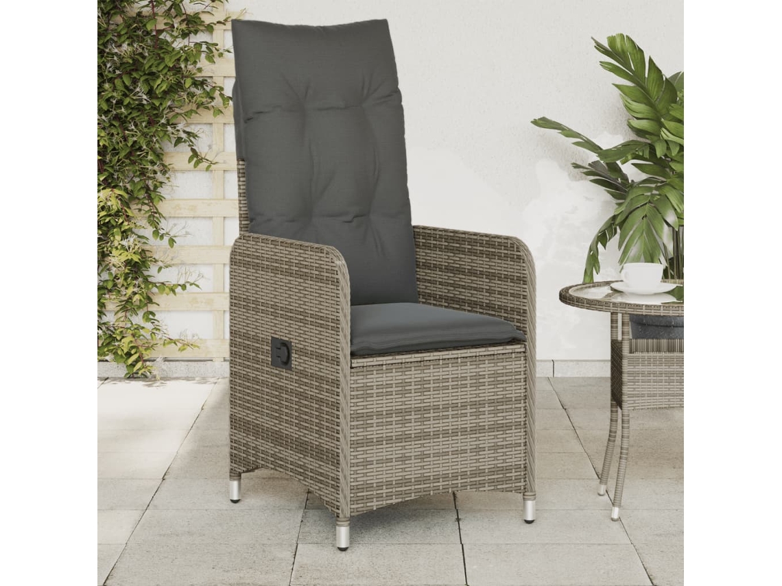 Cadeiras Jardim Reclináveis 2 Pcs C/ Almofadões Vime Pe Cinza Dkd Home Decor