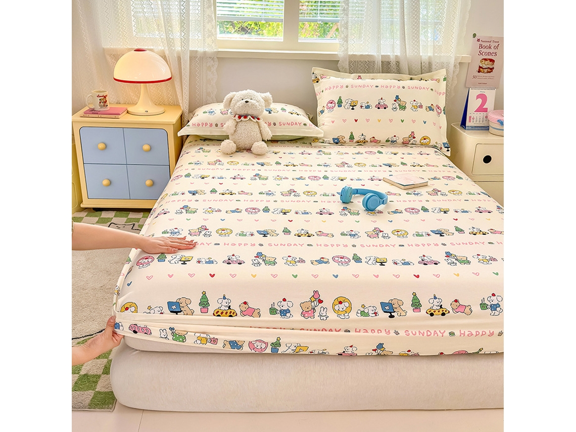 Capa de Colchão, Lençol de Baixo Estampado em Algodão Puro, Ideal para Quarto Infantil, com Estampa de Ursinho/ursinho, 90x200cm PANOONA