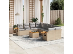 Vidaxl 9 Pcs Conjunto De Sofás P/ Jardim Com Almofadões Vime Pe Bege