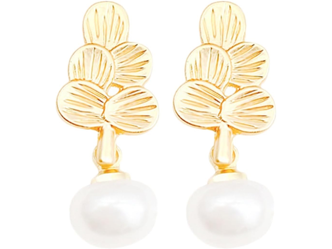 Brincos Geométricos Elegantes Com Pérolas Em Tom Dourado Para Mulheres.
