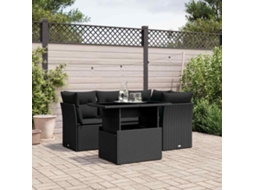 Vidaxl 5 Pcs Conjunto Sofás De Jardim Com Almofadões Vime Pe Preto
