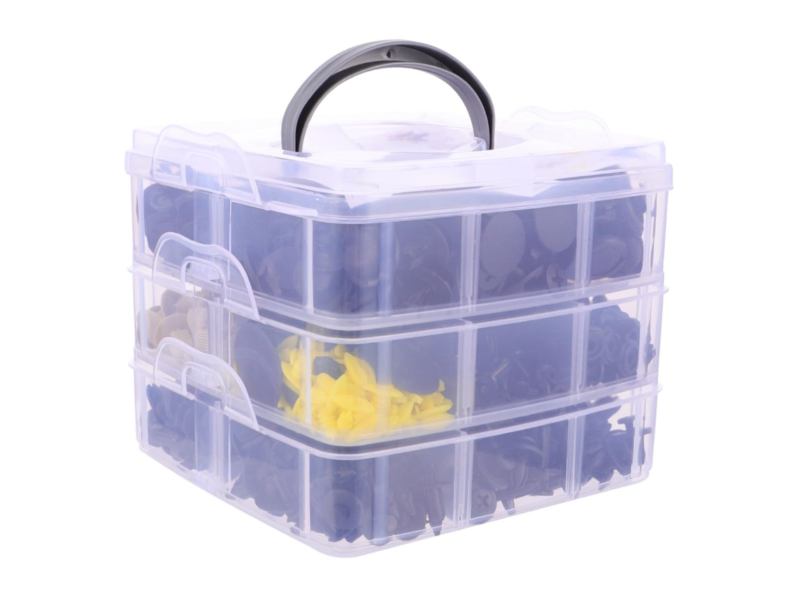 Conjunto de 650 rebites de plástico para reparos em pinturas e acabamentos automotivos.