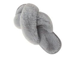 Zapatillas De Casa Para Mujer Con Correa Cruzada Punta Abierta Suave Plush Felpa Suela De Caucho Gris Talla 42-43 (us 11-12)