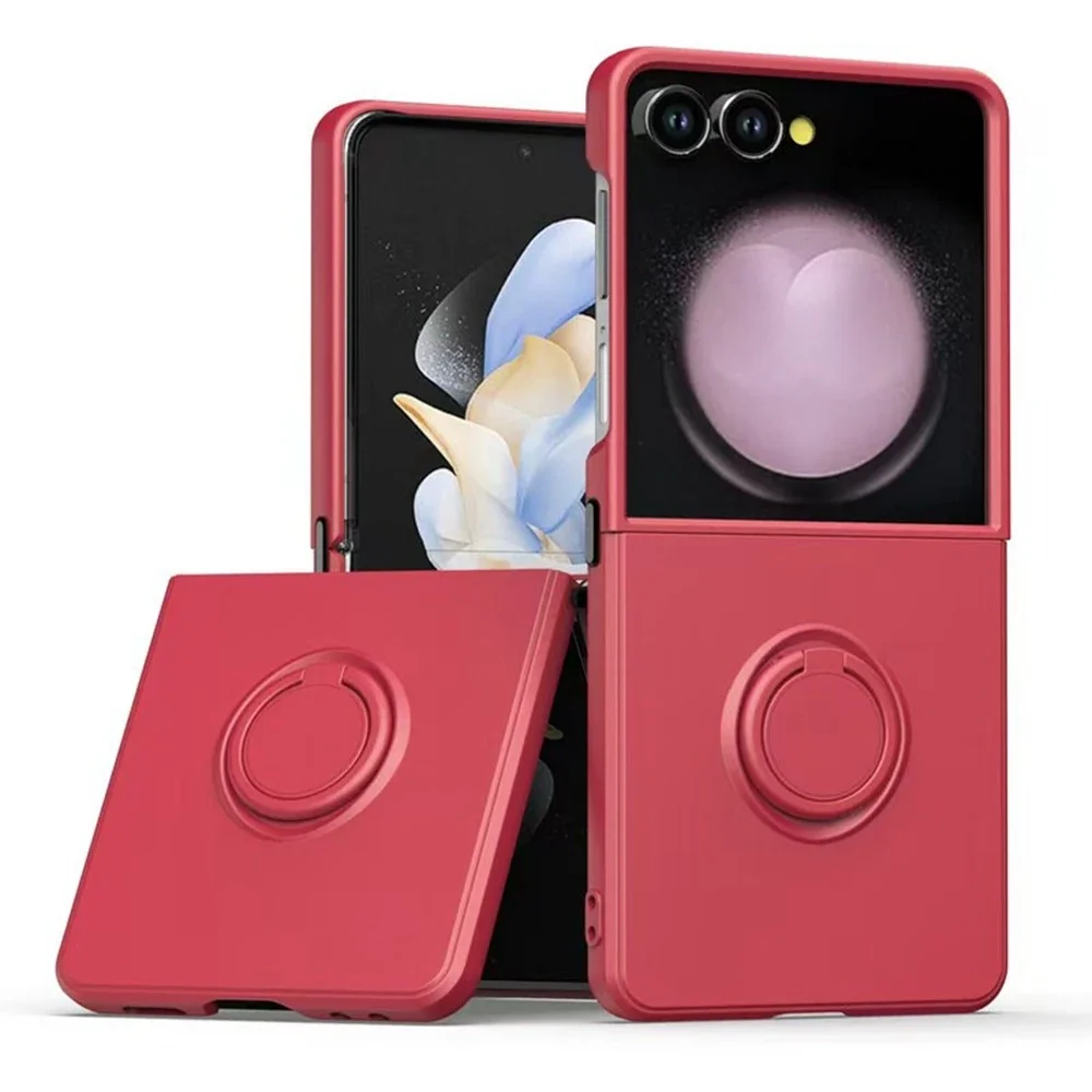 (vermelho, Galaxy Z Flip5) Capa De Celular Elegante Em Silicone Fosco, Resistente A Impactos, Com Suporte Magnético Para Carro.