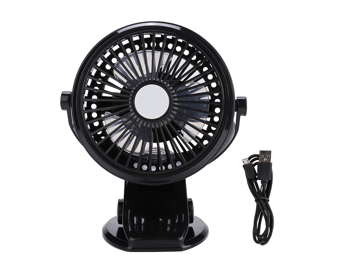 Ventilador de Mesa Clip Usb com Luz Noturna Preto