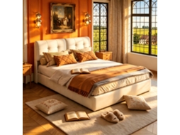 Cama com Armazenamento 140x200, Hidráulica, LED, Cabeceira Estofada, Sem Colchão | S/MARCA