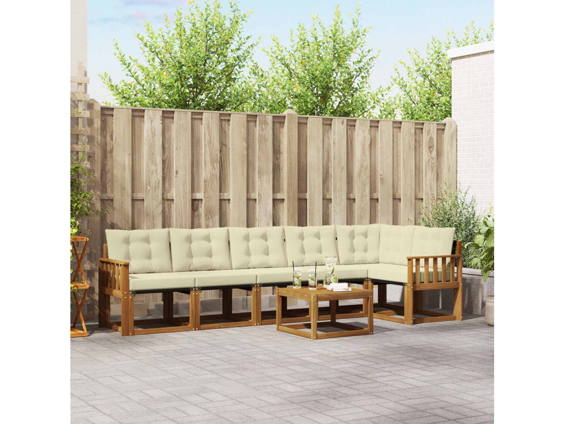 Vidaxl Conjunto De Sofás Para Exterior 7 Pcs Natural E Creme