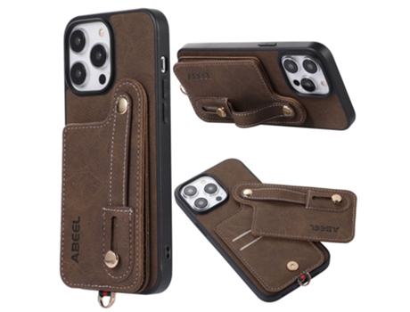 Suporte Casa Cáqui Para Iphone 14 Abeel Pele Sintética Com Porta-cartões Laranja