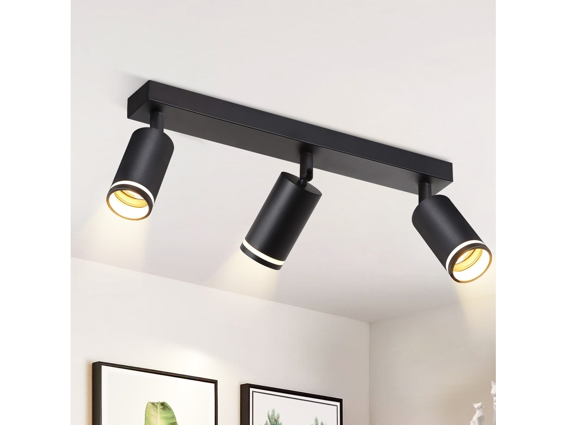 Nettlife Plafon 3 Focos Preto Gu10 Orientável, Candeeiro De Teto Moderno Em Metal Para Corredor, Cozinha, Sala, Quarto (sem Lâmpada)